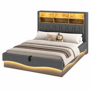 Letto matrimoniale 180x200 cm con contenitore idraulico; LED APP e USB; grigio