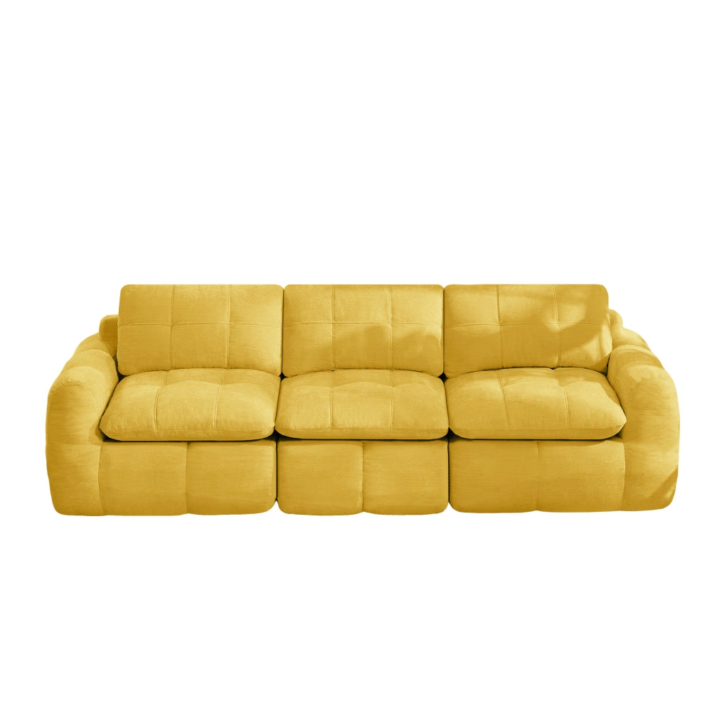 Divano modulare in chenille giallo, 264x97x68 cm, con moduli componibili