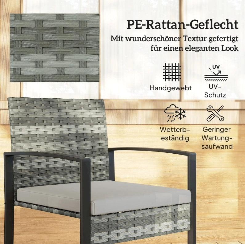 Set bistrot da giardino 3 pezzi in rattan sintetico grigio