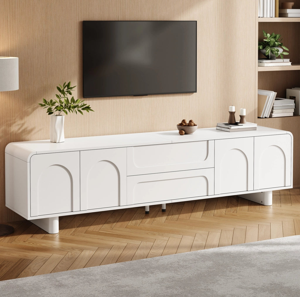 Mobile TV 180x40 cm bianco con 4 ante, 2 cassetti e passacavi HAVRYA