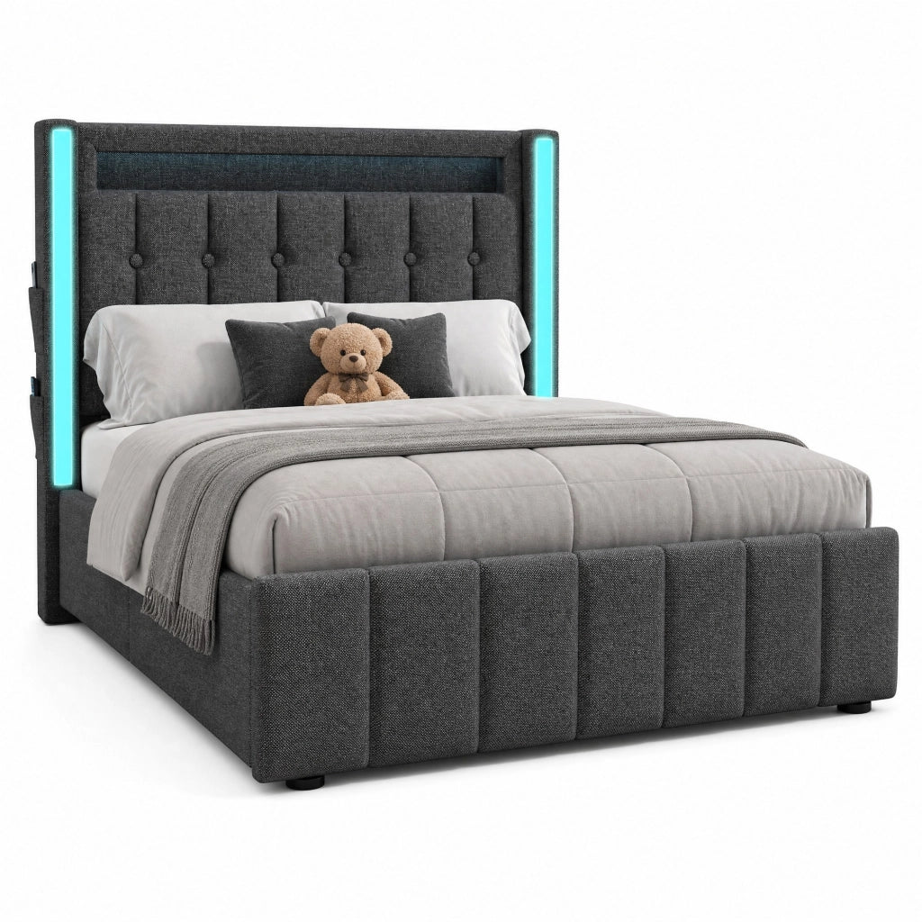 Letto singolo 90x200 cm con USB, Type-C, LED e 2 cassetti