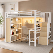 Letto a soppalco 140 x 200 cm con scrivania, LED e scale contenitore