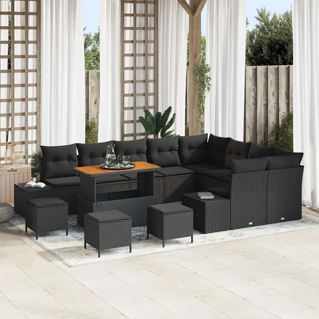 Set Divano da Giardino con cuscino 13 pcs Nero Poly Rattan 3364779