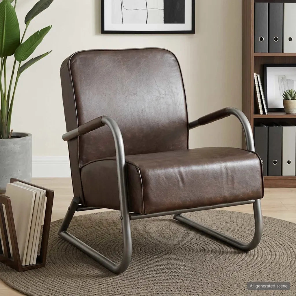 Fauteuil marron cuir véritable