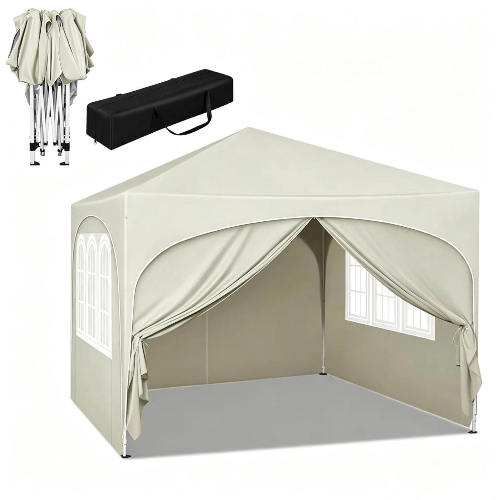 Gazebo pieghevole 3x3 m beige con pareti laterali