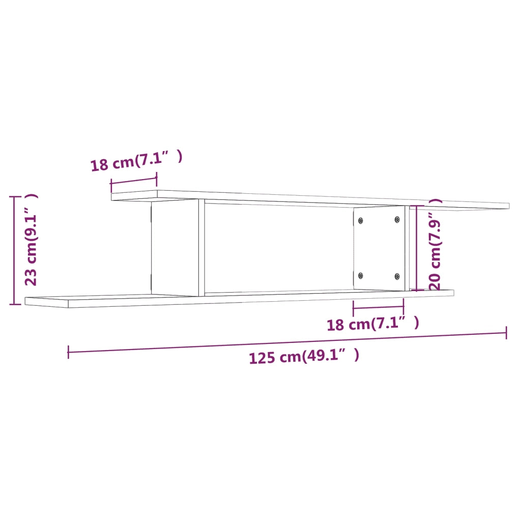 Scaffale TV a Parete-Mensole a Muro Rovere Fumo 125x18x23 cm Legno Multistrato