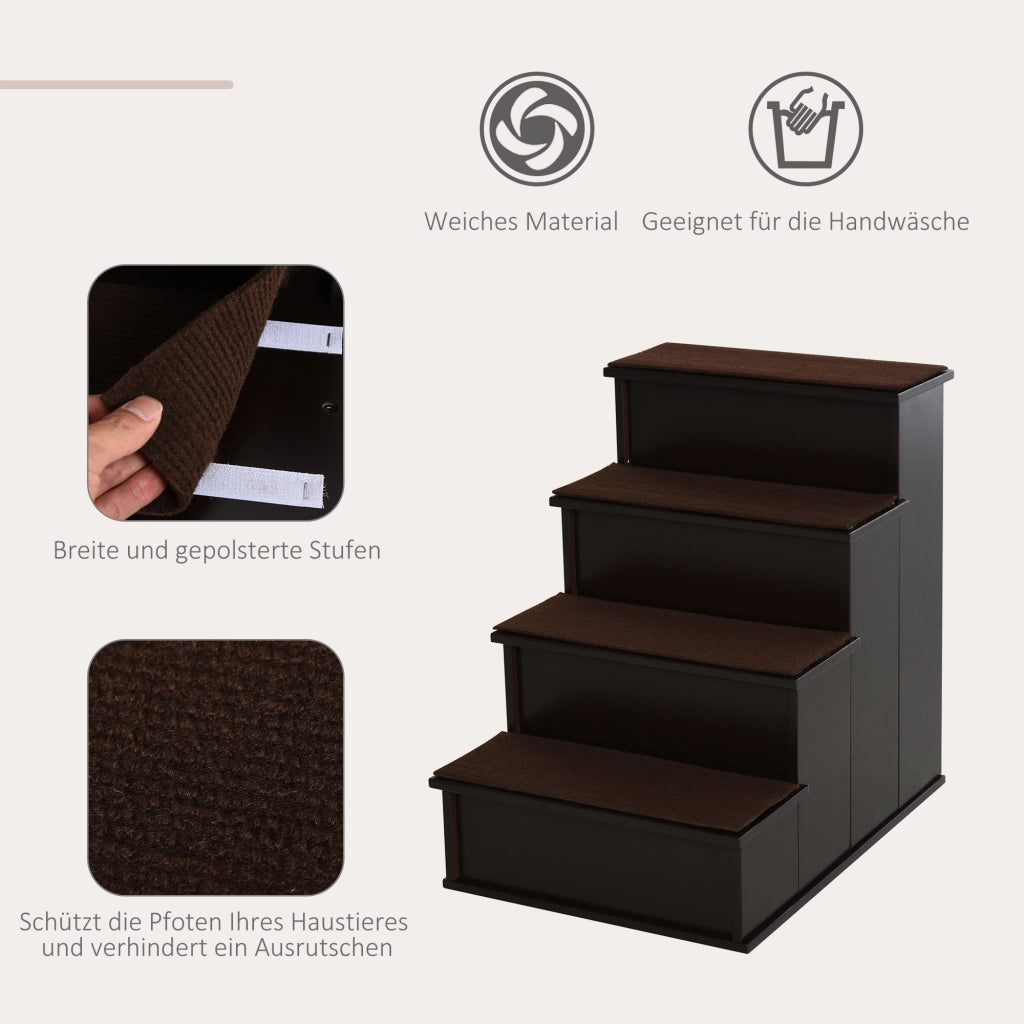 Scaletta per animali domestici in MDF marrone scuro con 4 tappeti rimovibili antiscivolo 40 × 59 × 54.2 cm