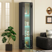 Vetrina multifunzionale in nero 40x29x170 cm con ripiani in vetro, illuminazione LED multicolore e controllo tramite app, da parete