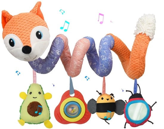 Culla portatile, giocattoli a spirale per bambini, giocattoli appesi per seggiolino auto, lettino portatile, attività per bambini per culla e seggiolino auto, giocattoli con cassa musicale, sensoriali.