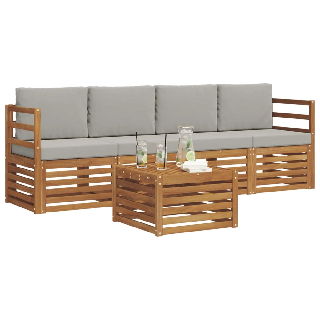 Set divani con cuscino 5 pcs Grigio Naturale e Chiaro 3374311