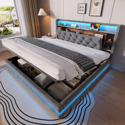 Letto imbottito 180x200 cm grigio scuro con LED e USB