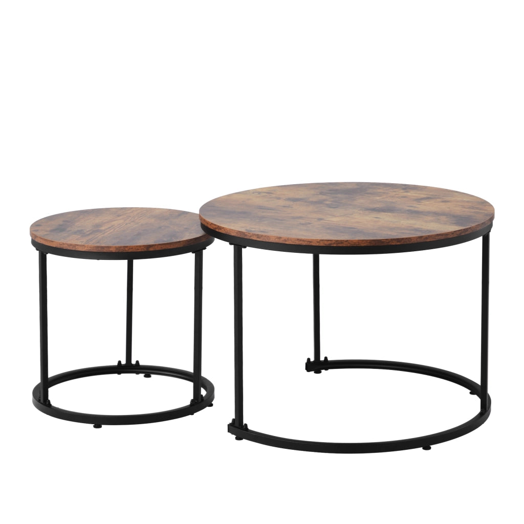 Set di 2 tavolini da salotto rotondi impilabili in MDF effetto legno marrone