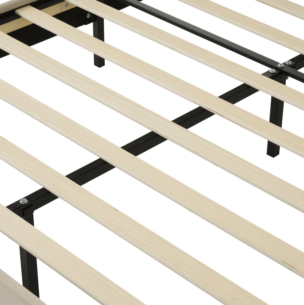 Letto imbottito LED beige 140 x 200 cm con testiera regolabile