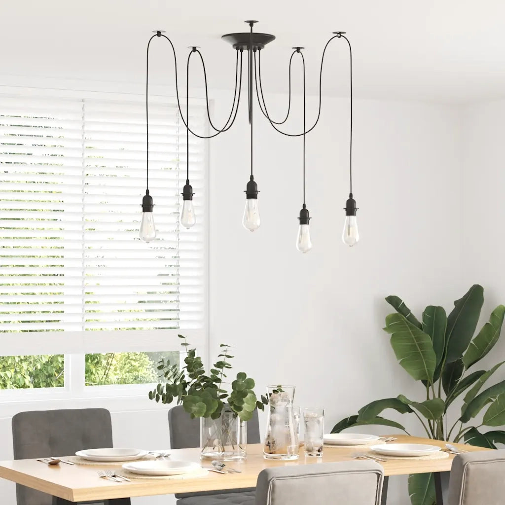 Lampada a Sospensione con 5 Portalampada E27 in Metallo Nero 4103454