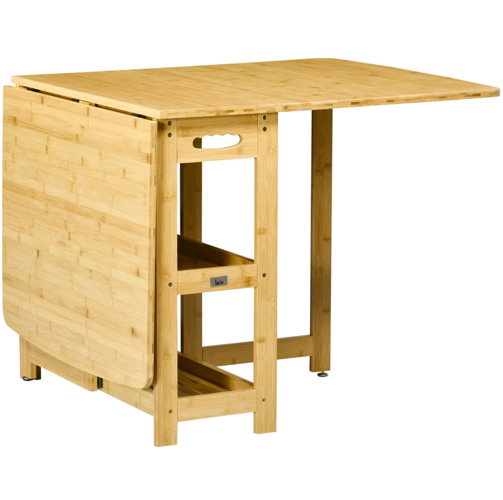 Tavolo da pranzo pieghevole 149,5x80x73,5 cm in bambù naturale, con ripiani