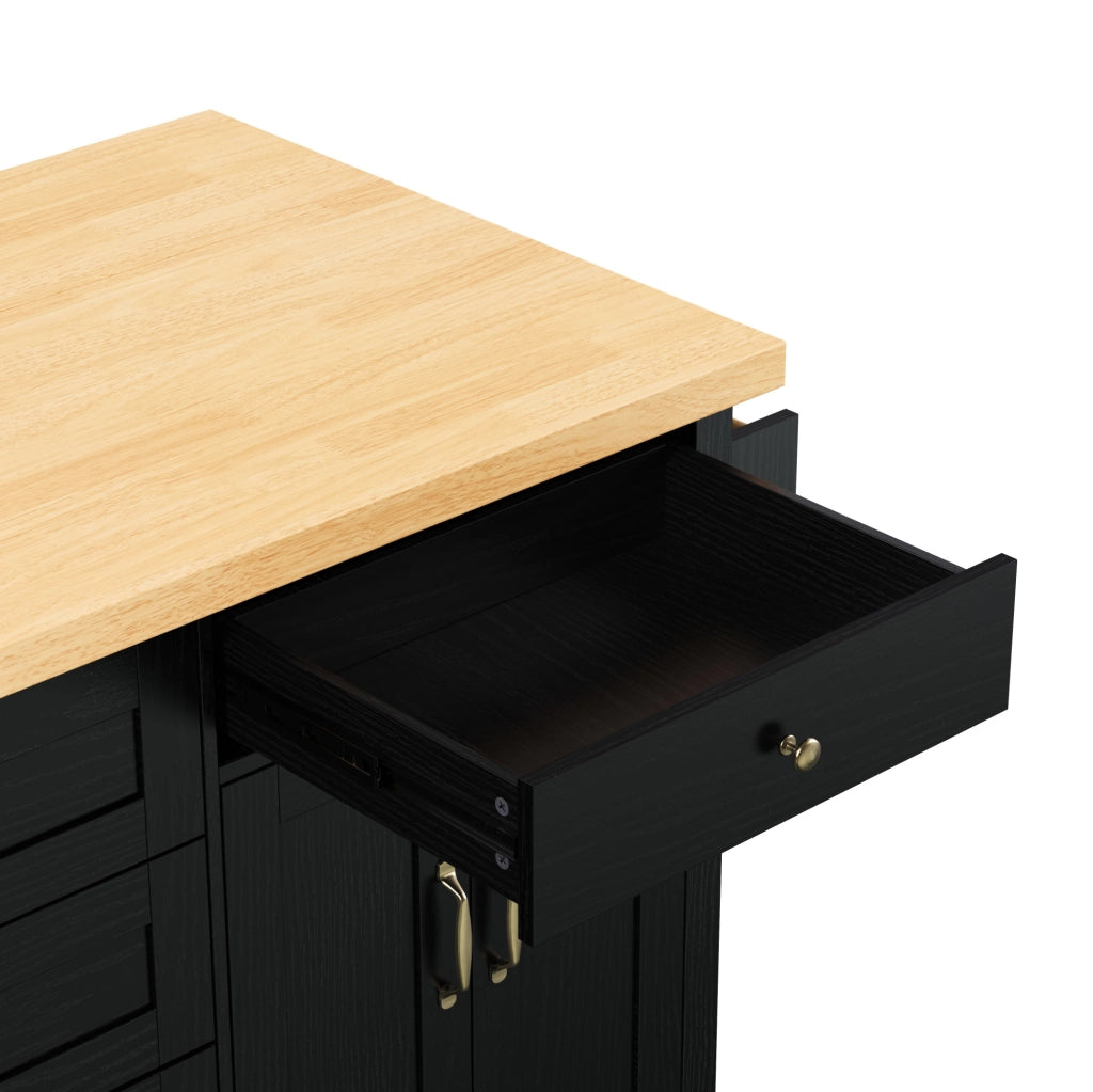 Isola cucina mobile con piano estraibile 107x45-70x90;5 cm in MDF nero e naturale