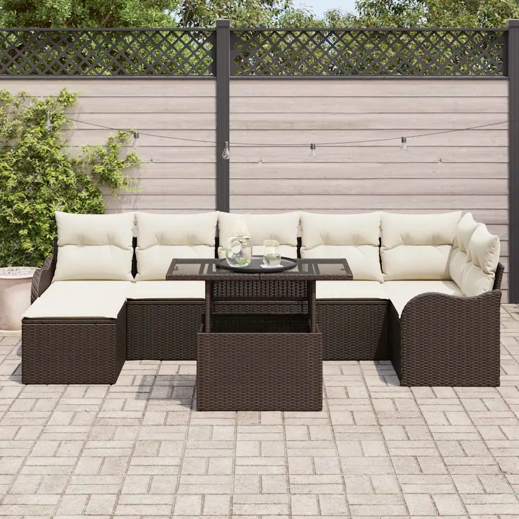 Set Divano da Giardino con cuscino 8 pcs Marrone Poly Rattan