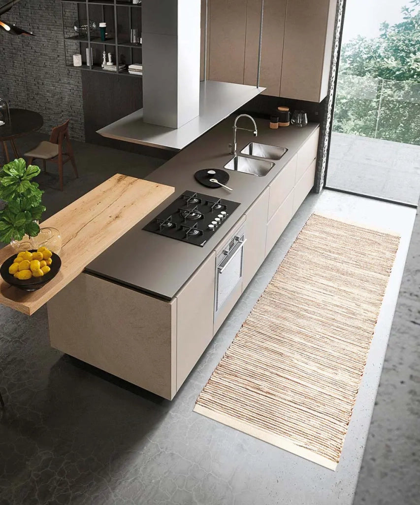 Tappeto NATURAL AVORIO cm.55x140 tinta unita effetto naturale 100% cotone, tappetino bagno stuoia cucina multiuso lavabile in lavatrice