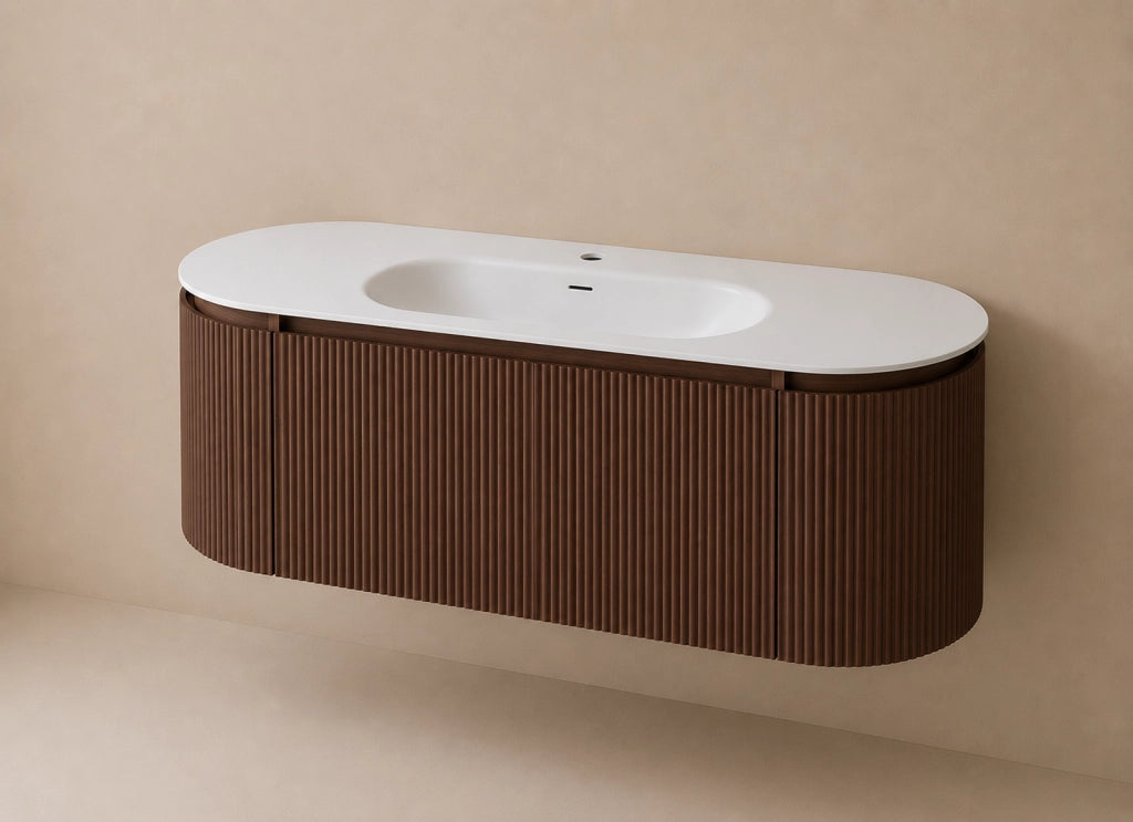 Limpido Design Base 120 cm Legno Noce Lavabo Specchio retro illuminato