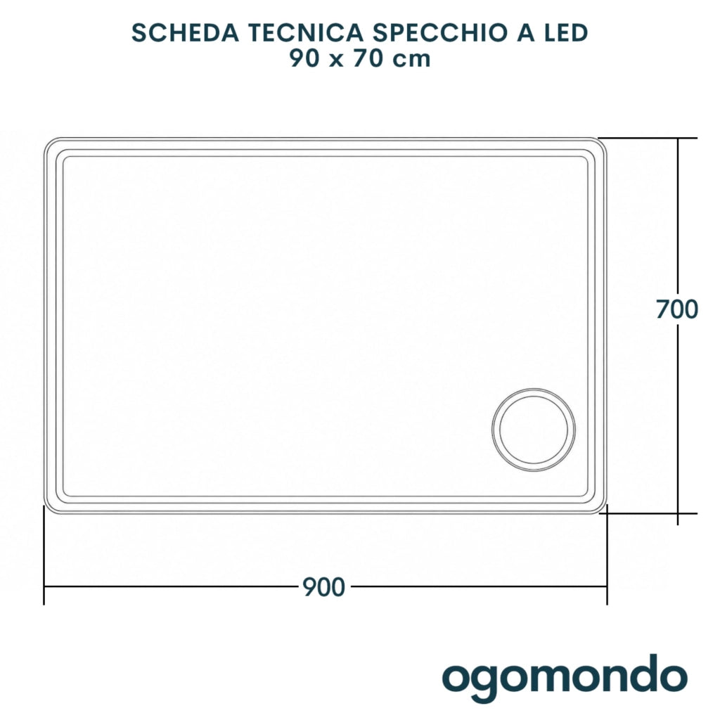 Specchio 5mm rettangolare smussato cornice led interruttore touch lente *** misure 90x70 cm, tonalità dimmerabile 27...