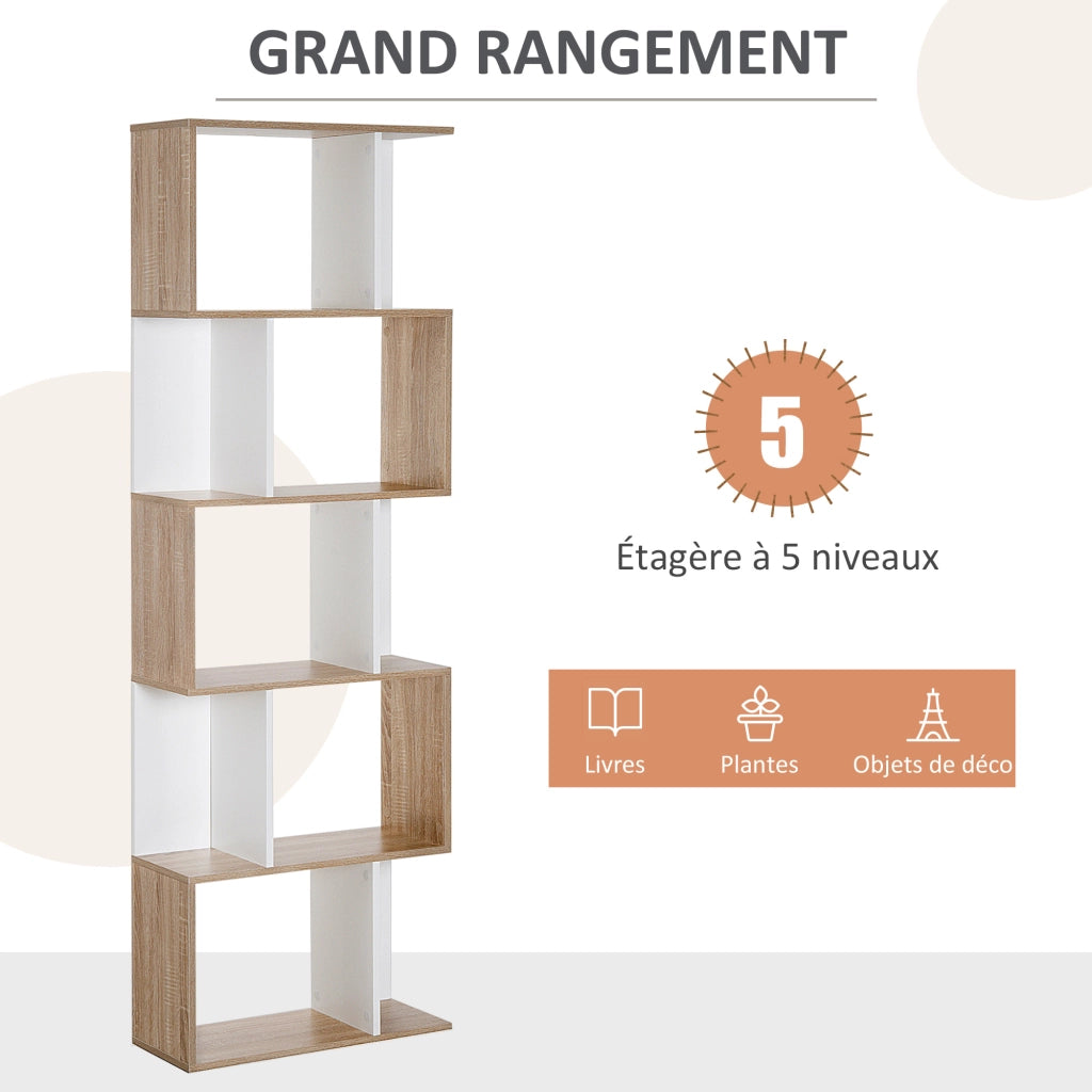 Libreria a 5 livelli ¨C zephmum ¨C legno rovere bianco 60x24x185 cm