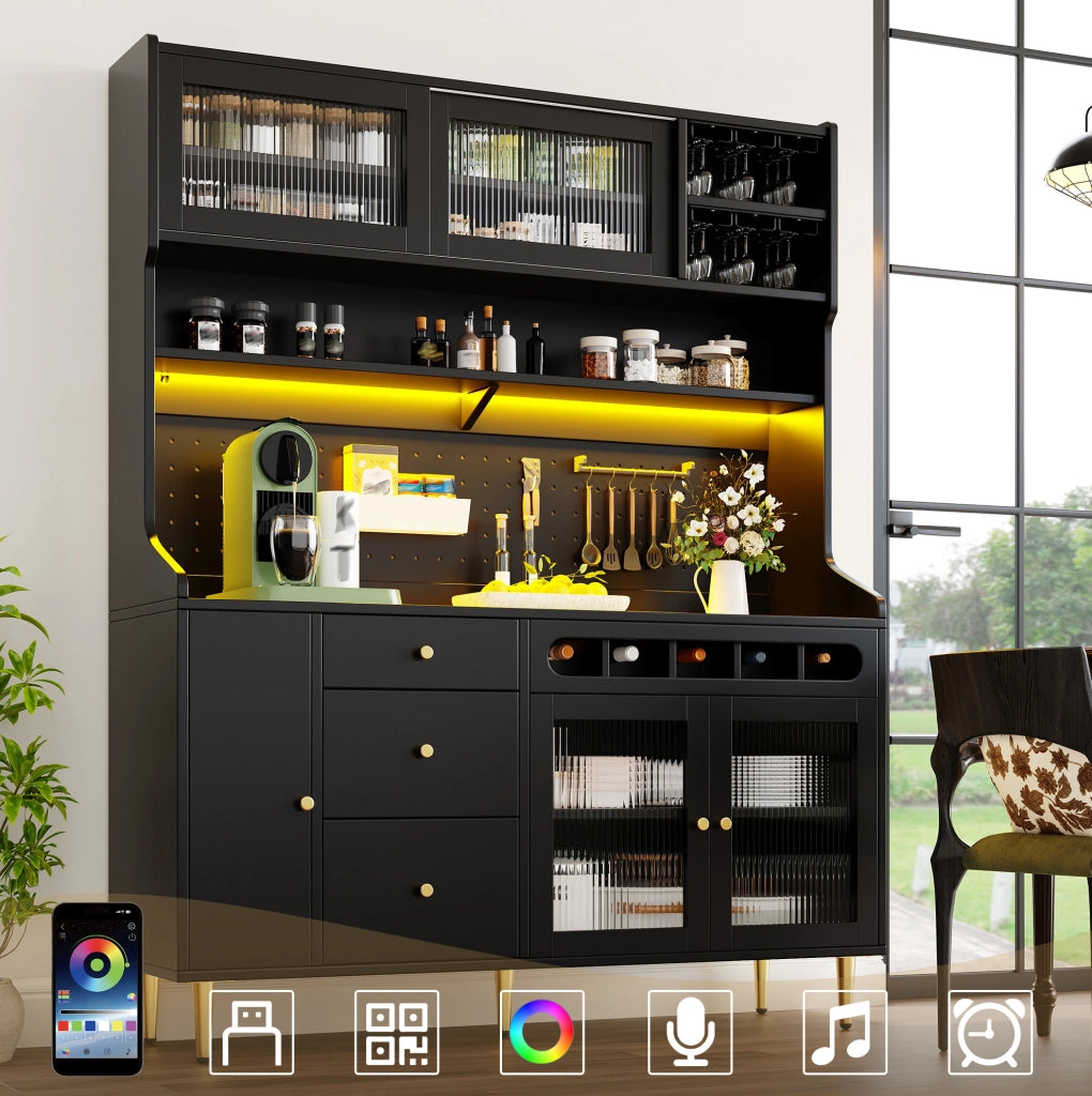 Mobiletto alto con luci LED e scaffali regolabili 145x39x171 cm nero