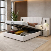 Letto matrimoniale imbottito 180x200 cm con LED USB e contenitore