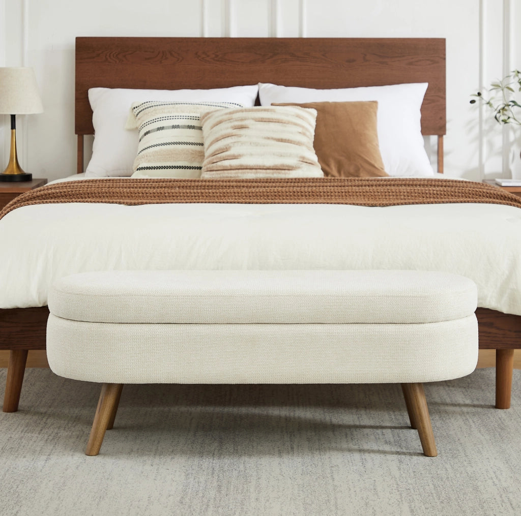 Panca Contenitore in Chenille 110 cm con Vano Ventilato Beige per Camera da Letto; Ingresso e Soggiorno
