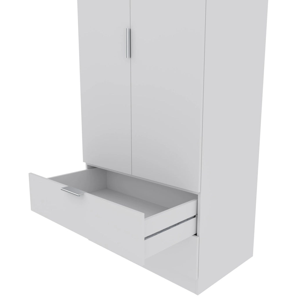 Armadio Multiuso Per Camera Da Letto Con Appendiabiti 2 Ante Maniglie In Metallo E 2 Cassetti Ideale Per Arredare La Tua Stanza 180 X 81 X 52 Cm Bianco
