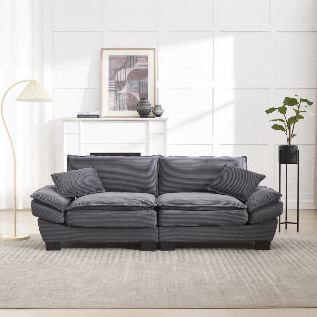 OKWISH Divano Lineare 2 Posti, Seduta Extra Profonda con Braccioli Imbottiti e 2 Cuscini, Velluto, Grigio Scuro