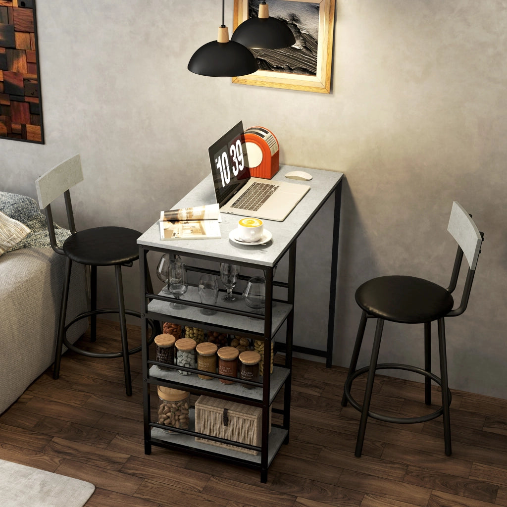 Set tavolo da bar con 2 sgabelli e ripiani ¨C Xylo ¨C grigio e nero