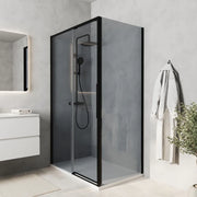 Box doccia angolare 130x70cm apertura scorrevole profili nero opaco vetro 6mm fumè anticalcare h195 | Canaria