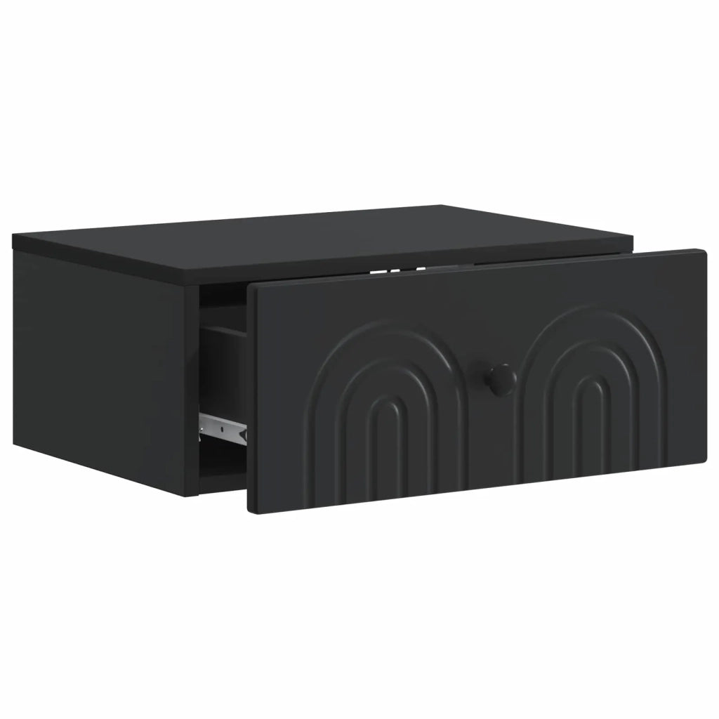 Comodino | Armadio da Notte | Mobiletto da notte a muro con cassetto Nero 49 x 34,5 x 20 cm