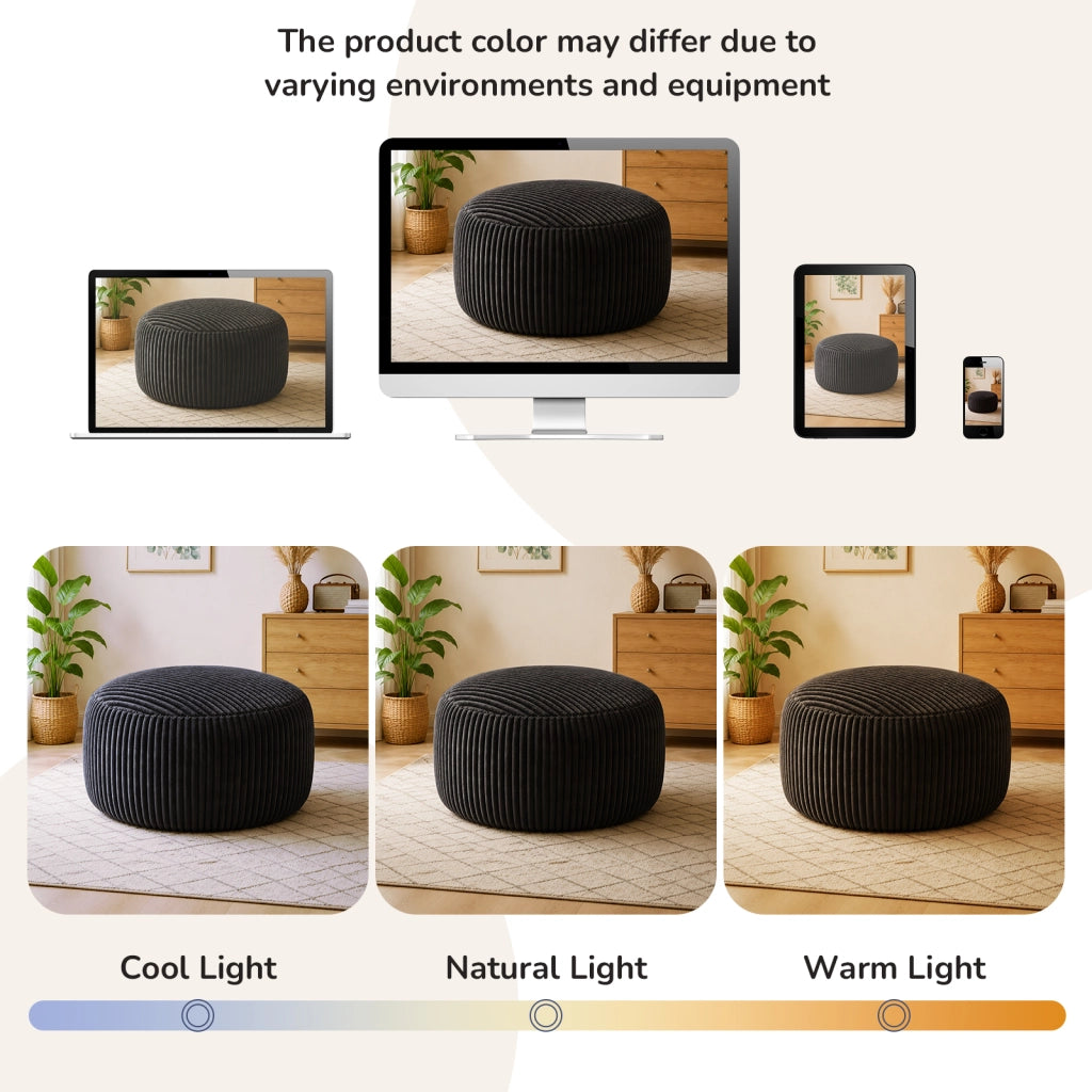 Pouf a sacco rotondo in velluto a coste nero con cubi di memory foam per soggiorno camera e ufficio