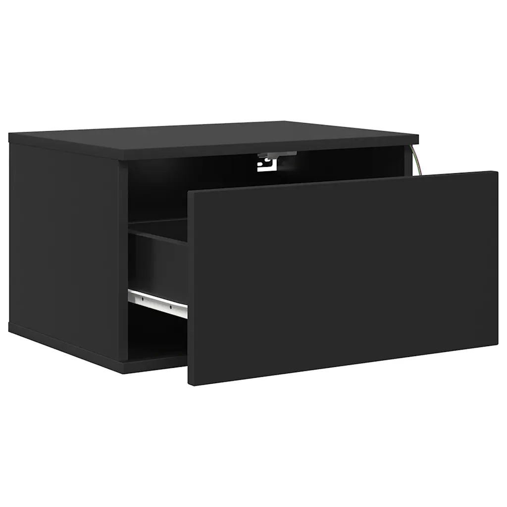 Set di 2 Comodini | Armadio da Notte | Mobiletto da notte a Parete con Luci LED Neri