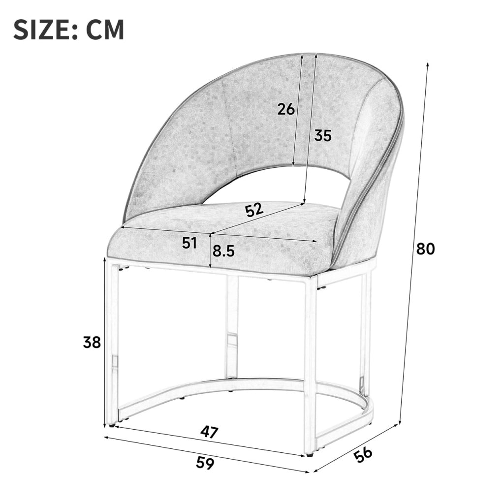 SEDIA da pranzo, Set da 4 pezzi, in velluto grigio con gambe argentate