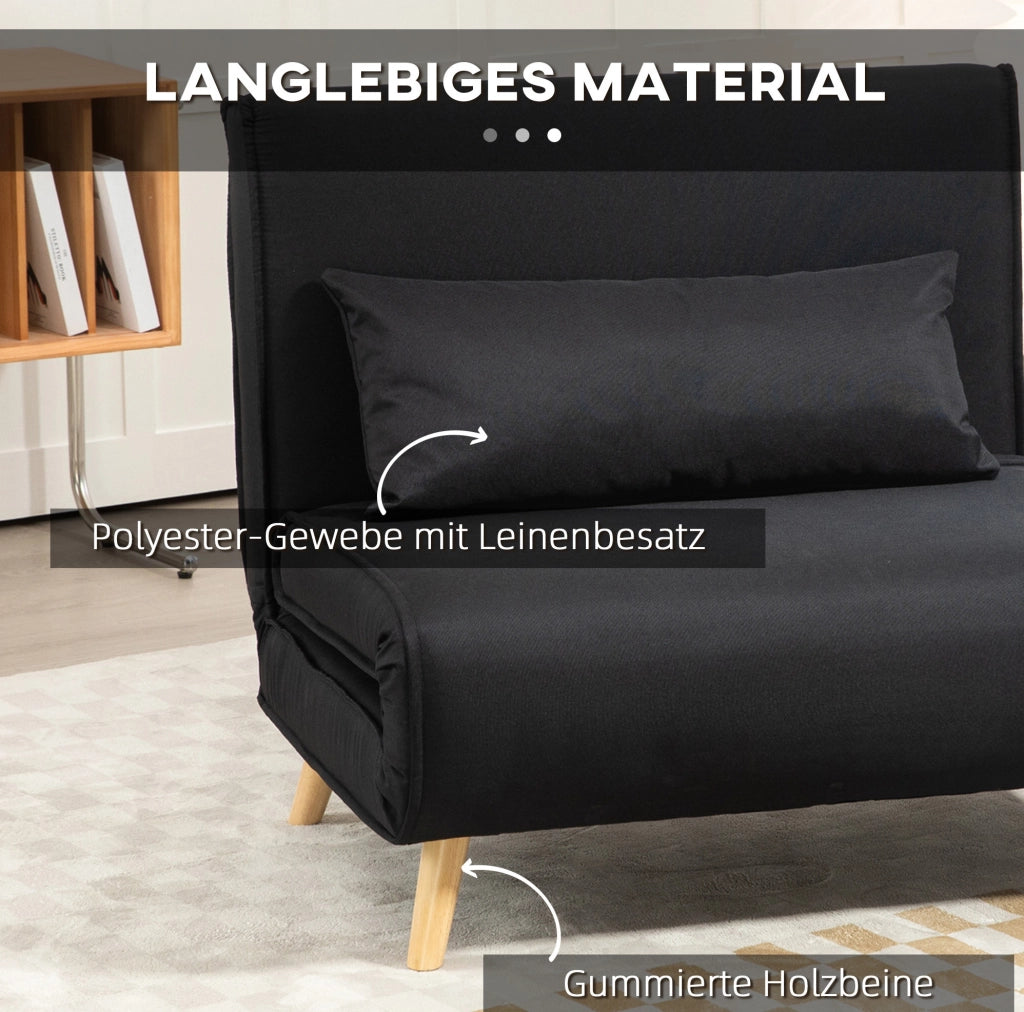Poltrona Letto 2-in-1 con Schienale Regolabile e Cuscino Decorativo, Rivestimento in Lino, Portata 350 kg