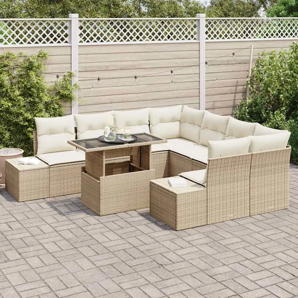 Set Divano da Giardino 9 pcs Beige e Crema polyrattan
