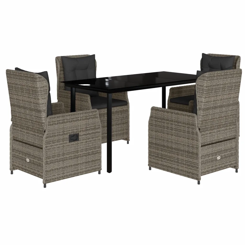 Set da Pranzo da Giardino 5 pz con Cuscini in Polyrattan Grigio 3262863