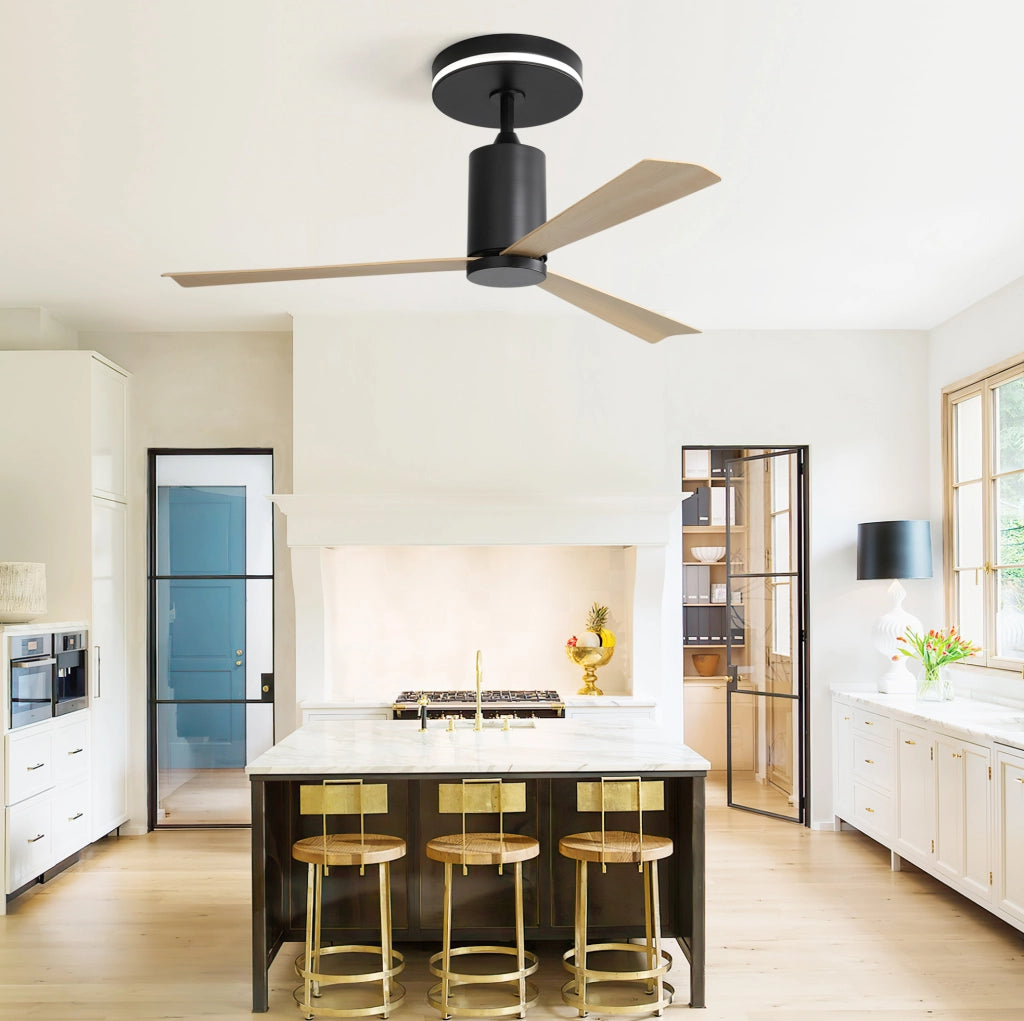 Ventilatore da soffitto 52 pollici con LED 18 W, telecomando e pale ABS nere