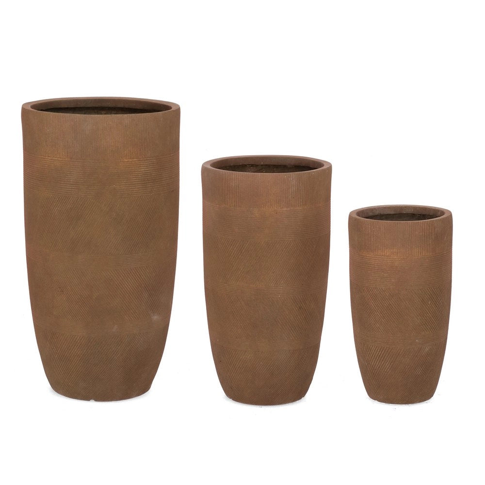 Porta Vaso Piante Alto Tondo Rustico in Fibra di Argilla Rigo Formato: Piccolo, Colore: Marrone