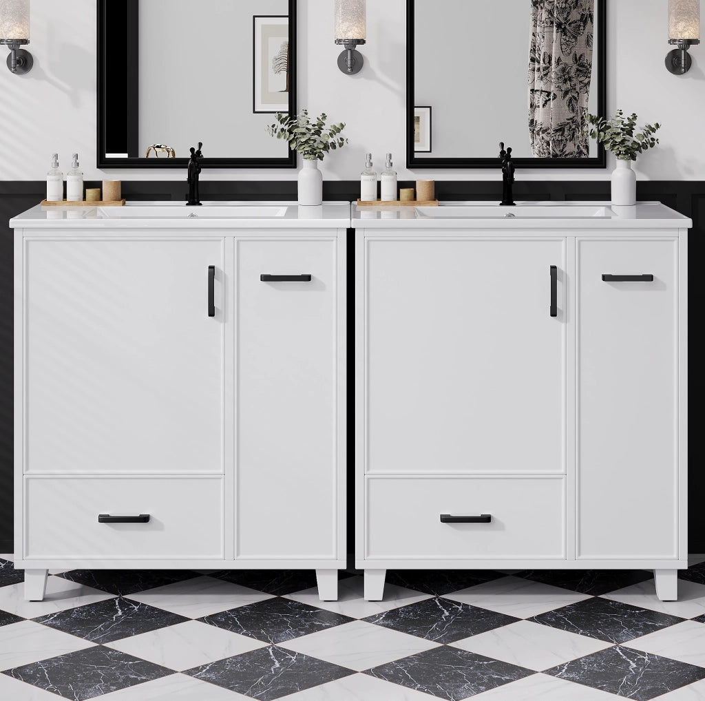 Mobile bagno con lavabo 76;5x47x82 cm bianco in MDF; 2 cassetti