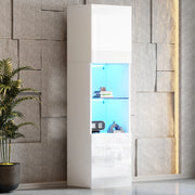 Vetrina alta con LED Bluetooth e ripiano in vetro temperato in truciolare bianco lucido 45 × 35 × 160 cm