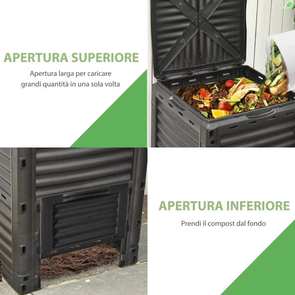 Compostiera da Giardino 300L ¨C zephmum ¨C Plastica Nera
