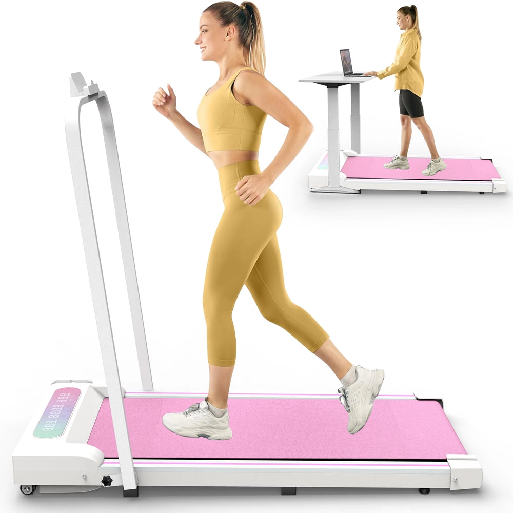 Tapis roulant pieghevole 3 in 1 con corrimano rimovibili motore 2.5 PS rosa velocità 1–8 km/h portata 120 kg
