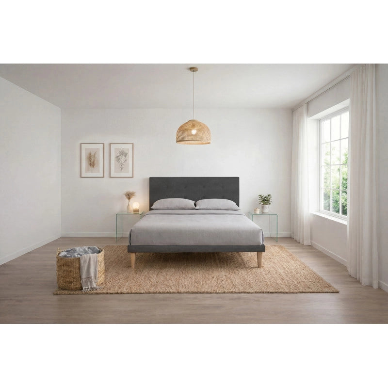 Letto imbottito Matrimoniale 160x190 cm Button - Con rete,Microfibra,Grigio