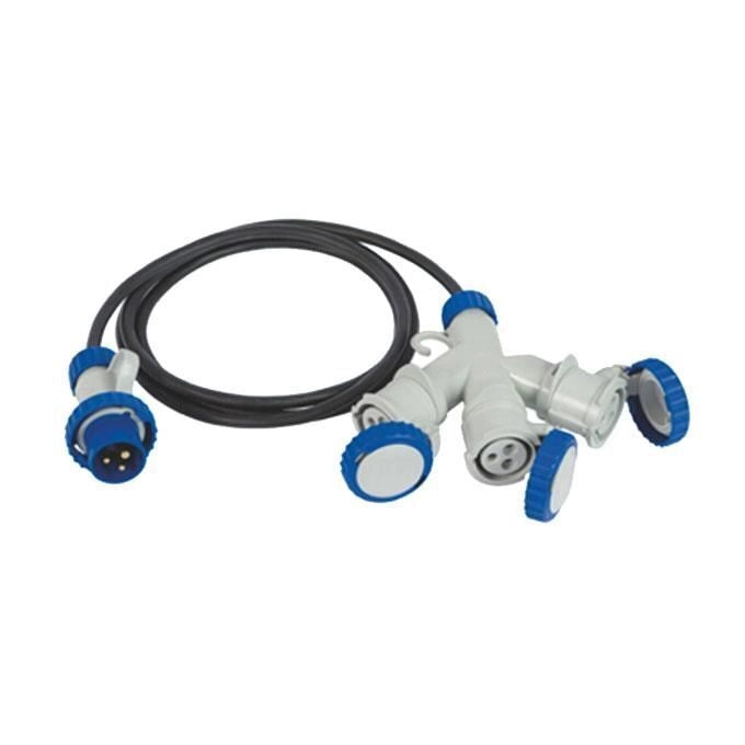 Fanton FME73121 Adattatore multiplo industriale da spina CEE 2P+T 16A 230V a 3 prese CEE 2P+T 16A 230V con cavo 2m 3G2,5 H07RN-F IP67 colore Grigio-Blu