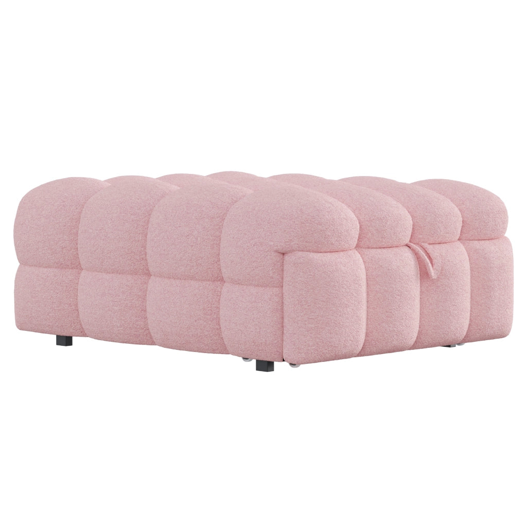Letto imbottito con poggiapiedi 2 in 1, divano letto estraibile, letto singolo Puffy, bouclé - Rosa