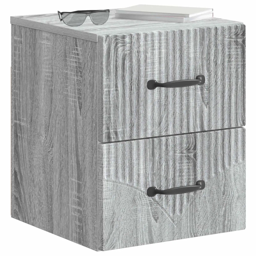 Set di 2 Comodini | Armadio da Notte | Mobiletto da notte a muro Grigio Sonoma 34,5 x 33 x 40 cm