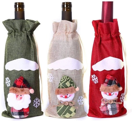 Decorazioni per Natale - Set di bicchieri da vino per Natale - Figurine di Babbo Natale e Babbo del Neve - Decorazione per Natale - Set di sacchetti regalo - Copricanteri da vino - Adatto per occasioni festive -